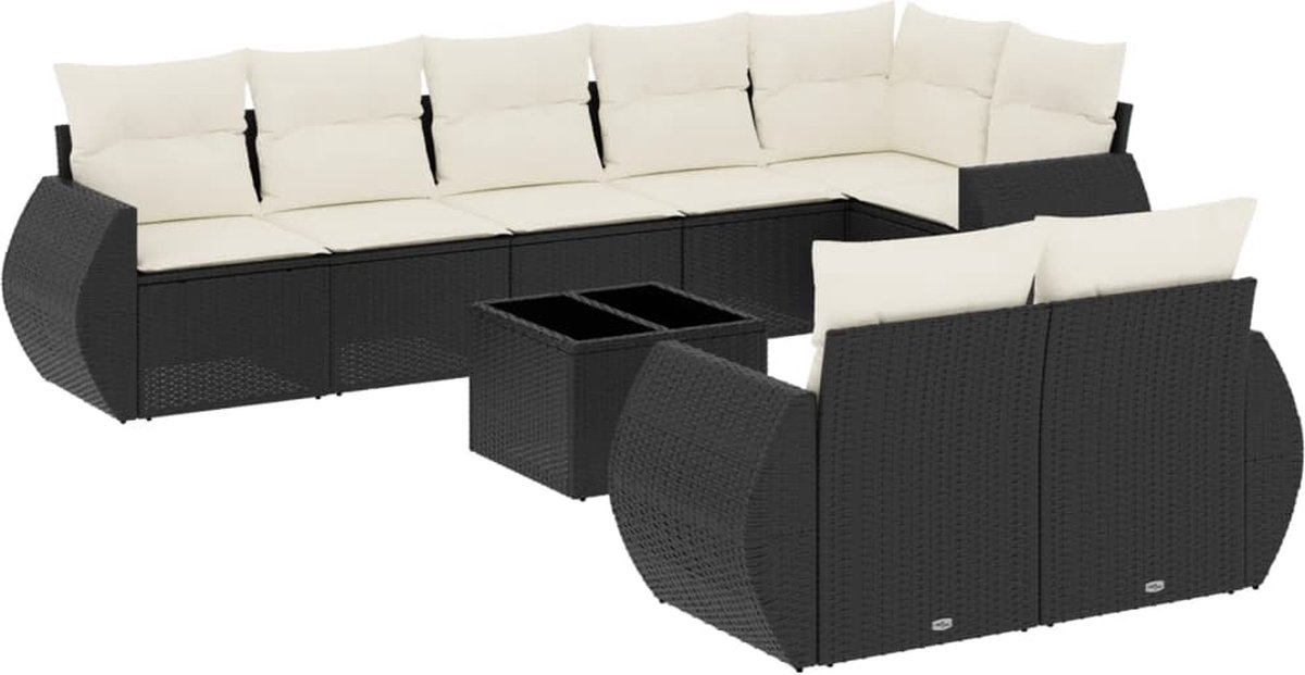 vidaXL 9-delige - Loungeset - met - kussens - poly - rattan - zwart