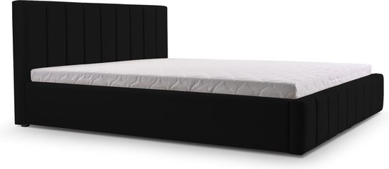 InspireME - Bed 01 - Gestoffeerd bed met Fluweel Beklede Tweepersoonsbed - 160x200 cm - Elegant en Comfortabel - Zwart (TRINITY 16)