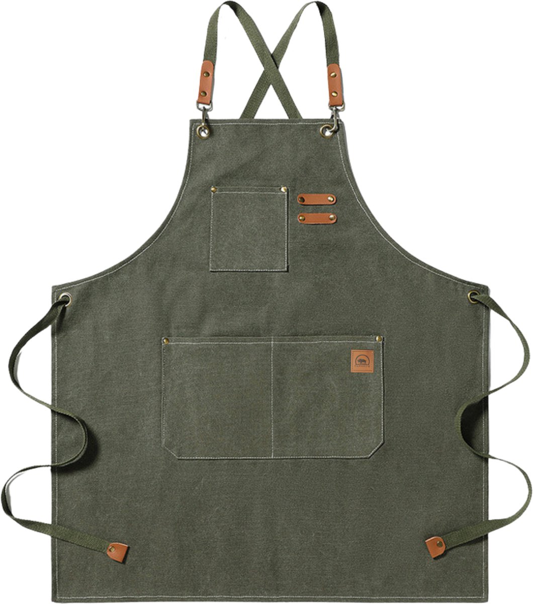 Tamarow Premium Keukenschort - Werk en BBQ Schort - Kookschort - Crossback - Donker Groen
