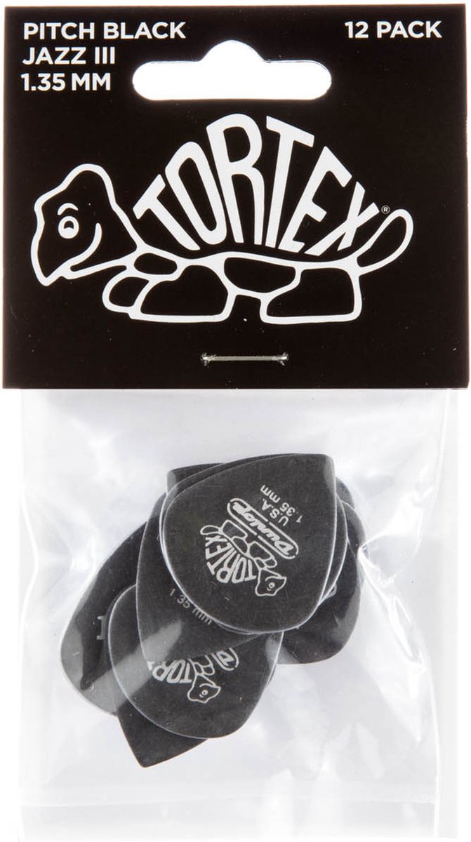 Dunlop Tortex Pitch Black Jazz III 1.35mm 12-pack plectrumset zwart