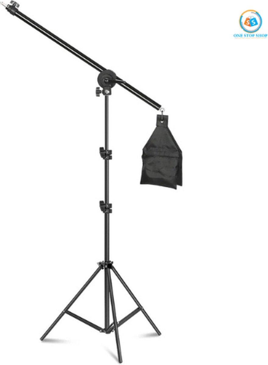 One stop shop - Professionele Fotostudio Kit - 360° Draaibaar - Statief met Verlengbare Kruisarm & Gewichtzak - Ideaal voor Achtergrondstanden – Studioverlichting