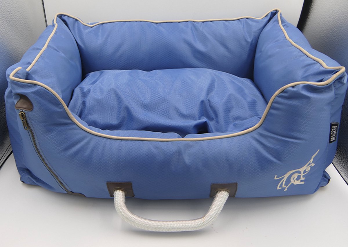 vadigran zeer zachte waterproof mand met handvat. verend blauw. binnenkussen met rits 56 x 40.5 x 21.50cm