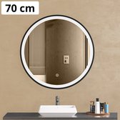 LOMAZOO Badkamerspiegel met Verlichting Zwart - Spiegel met Verlichting - Badkamer spiegel - 70 cm Rond [BOLOGNA]