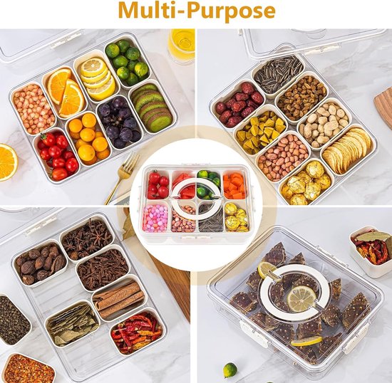 2x Snackbox met 8 vakken, snackborden van polypropyleen