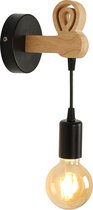 Delaveek-Creatieve Houten Wandlamp - Zwart - Hanger Lengte 19cm - E27 Lampkop (Lichtbron Niet Inbegrepen)