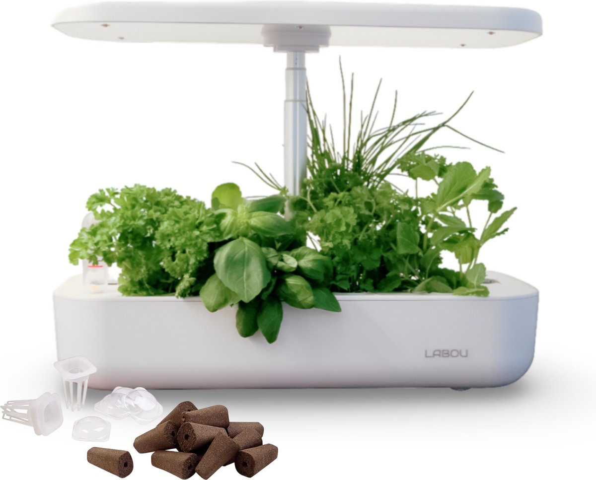 Labou Binnentuin met LED verlichting LABOU Smart Garden 12 pods Kweektafel Click and grow Kweekkas vensterbank Kweekkas binnen Kweekbak op poten Indoor garden Kweekset Kweeklamp Hydroponics Moestuinbakken