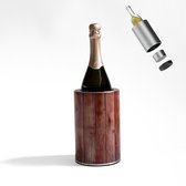 Coolenator Wijnkoeler – Champagnekoeler – Flessenkoeler met Uniek Uitneembaar Vrieselement – Hoogwaardig Aluminium – Wood