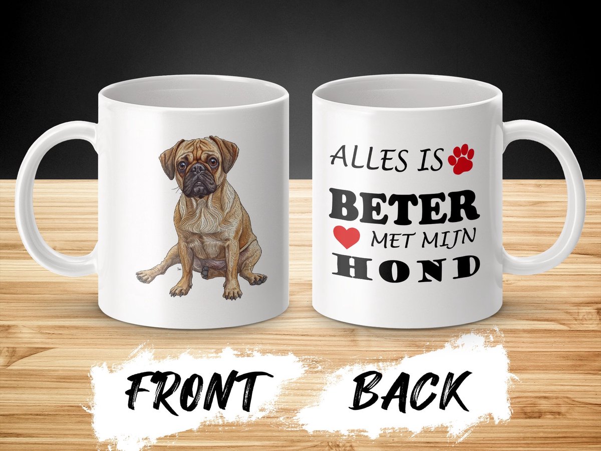 Mok Puggle Alles is beter met mijn hond - dog - doglover