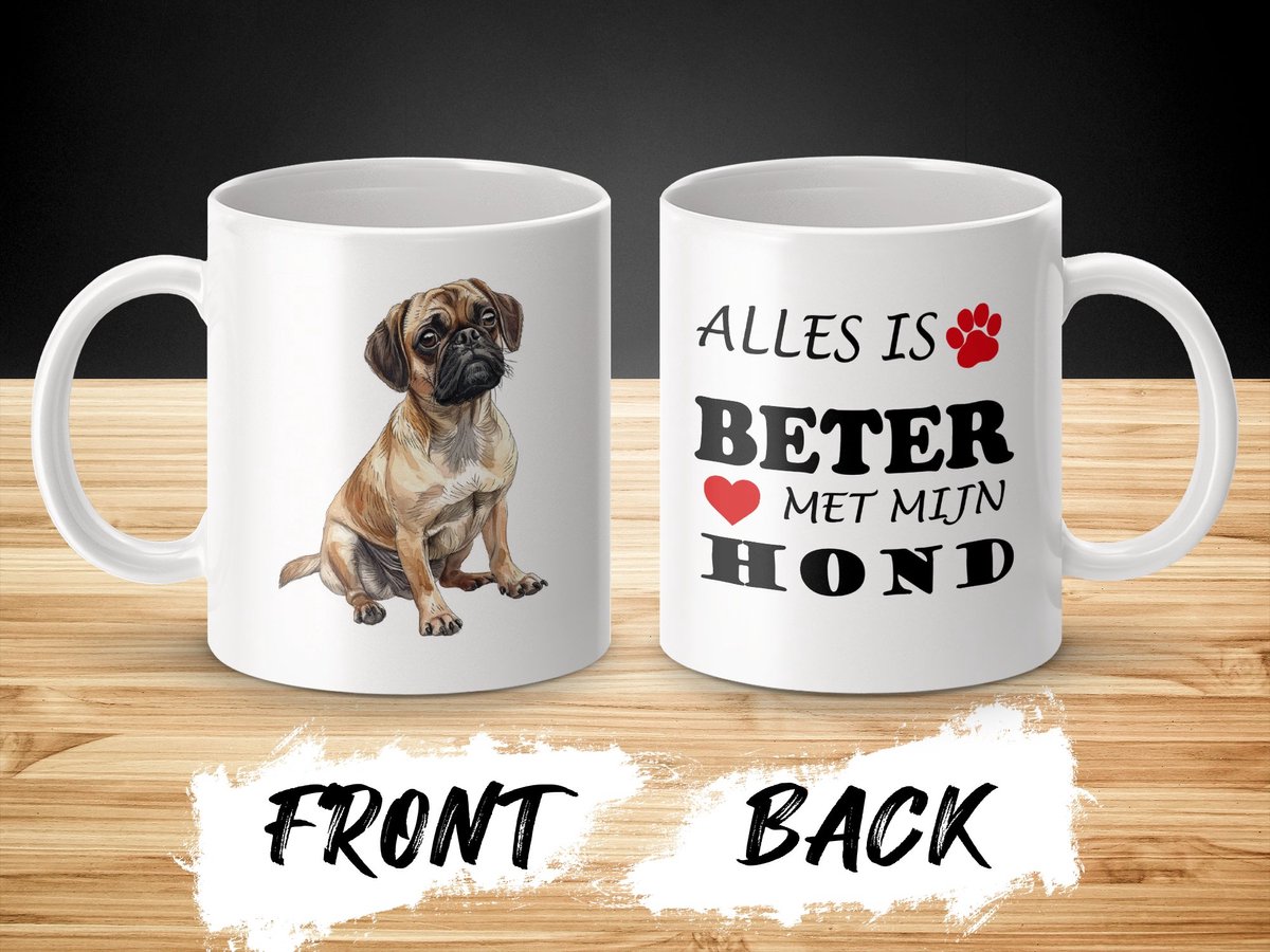 Mok Puggle Alles is beter met mijn hond - dog - doglover