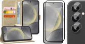 Hoesje geschikt voor Samsung Galaxy S24 - Screenprotector Volledig Dekkend Glas & Camera - Portemonnee Book Case Goud