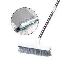 2-in-1 schrobber met waterschuiver, verstelbare steel, schrobborstel met harde haren, straatbezem voor het reinigen van terras, tegels, badkamer, zwembad en patio