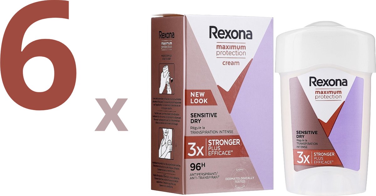 Goedkoopste Rexona Maximum Protection Deodorant Sensitive Dry - 6 x 45 ml - 3 x Beter en Effectiever - Meest Gekozen Deo - Deodorant Vrouw Voordeelverpakking