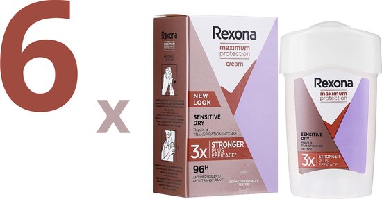 Rexona Max. Protection Sensitive 96H Dry Deodorant - 6 x 45 ml - 3 x Beter en Effectiever - Meest Gekozen Deo - Deodorant Vrouw Voordeelverpakking