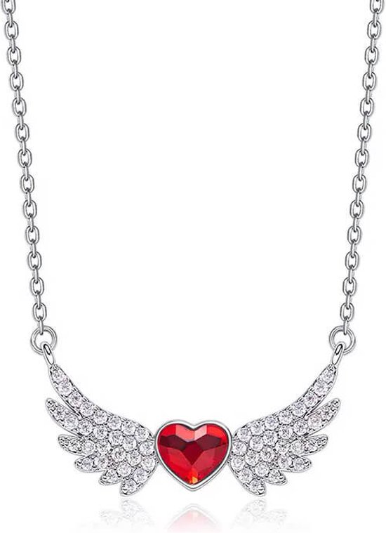 Angel wings ketting met rood hartje - 45 cm - Valentijnsdag - Moederdag Cadeau - Geschenkset Vrouwen - Cadeau voor Vrouw - Verjaardagscadeau - Cadeau - Geschenk voor haar - Kerst Cadeau - Juwelia