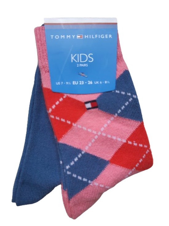 Tommy Hilfiger 2 paar kinder sokken maat 23/26 pink/blue