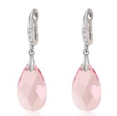 Behave Oorhangers dames – zilverkleurig – roze kristal druppel oorbellen - stijlvolle vrouwen oorhangers - sieraden - geschenkdoos - cadeau