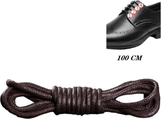 Ronde schoenveters Bruin -Gewaxt- Youhomy Shoelaces-veter 100 CM-Geschikt voor leder schoenen
