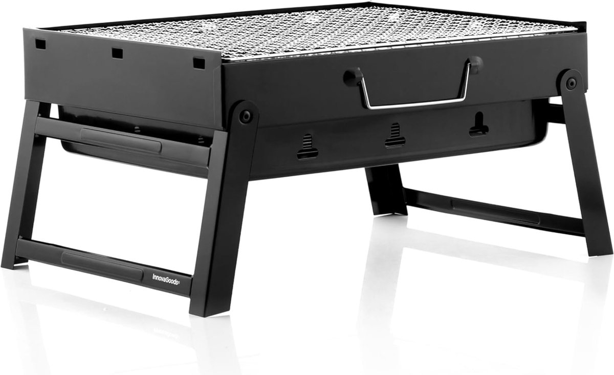 Opvouwbare Draagbare Houtskool Barbecue, Compact en Licht, Eenvoudig te Gebruiken en Schoon te Maken, Met Ventilatiegaten en Draaghandvat, Zwart, 41 x 28 x 20 cm