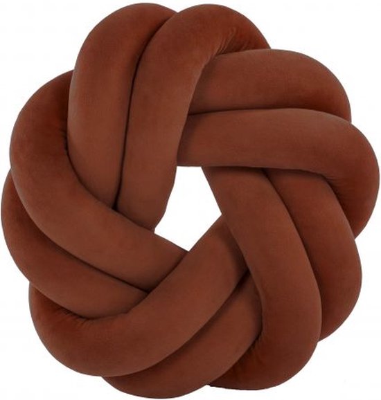 Kussen (gevuld) knot leather brown 30x30x7cm