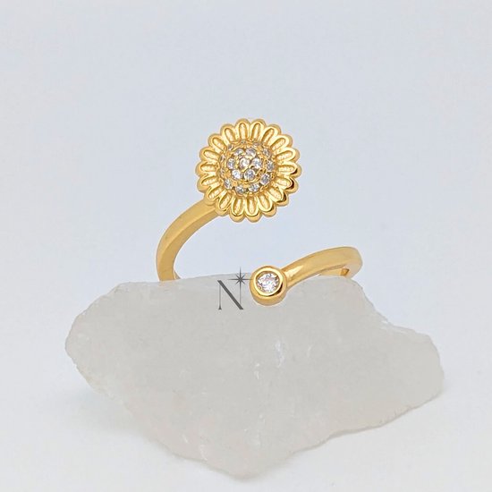Luminora S925 Lotus Ring Goud - Fidget Ring Zilver 925 - Anxiety Ring - Stress Ring - Anti Stress Ring - Spinner Ring - Spinning Ring - Draai Ring - Ring Bloem - Ring Goud Dames - Gouden Ring - Wellness Sieraden
