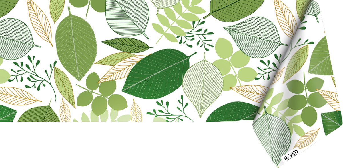 Raved Tafelzeil 140 cm x 160 cm – Grote Bladeren – Groen – PVC – Afwasbaar