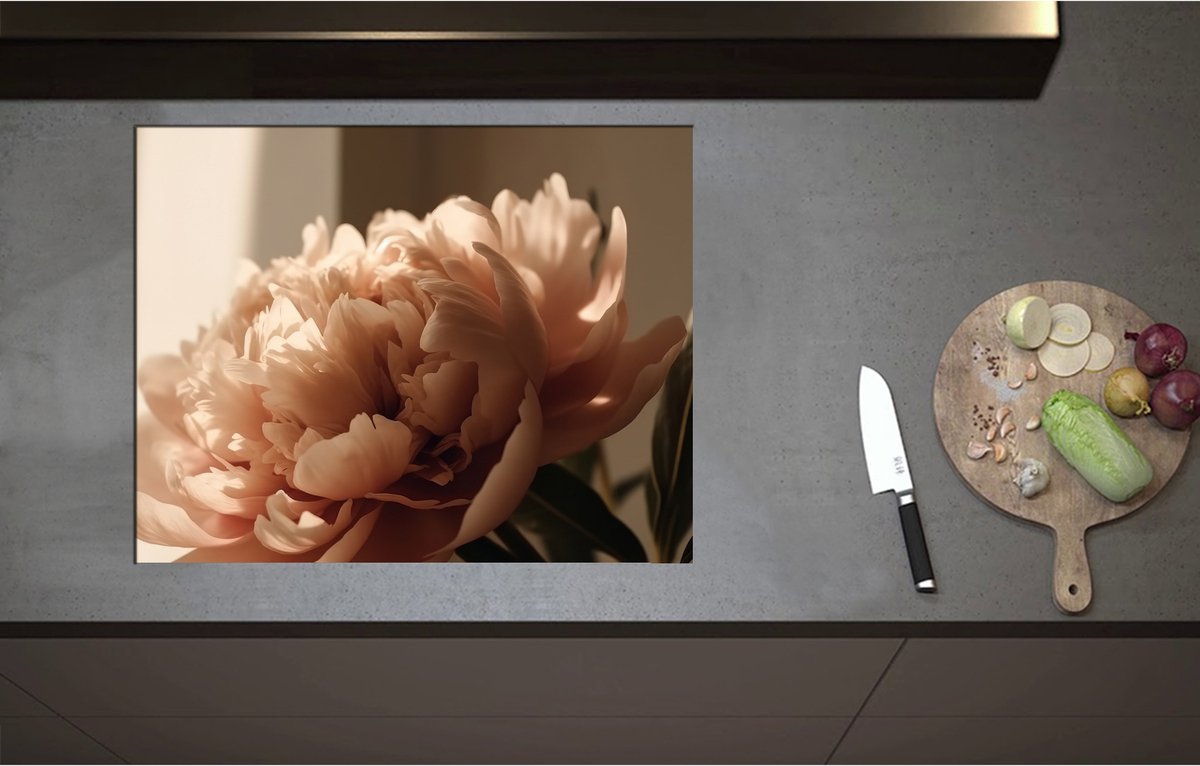 Inductieplaat Beschermer - Bloeiende Grote Pastelroze Bloemen - 70x55 cm - 2 mm Dik - Inductie Beschermer - Bescherming Inductiekookplaat - Kookplaat Beschermer van Wit Vinyl