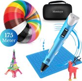 Set de stylos 3D Montzys® - Filament de 175 mètres et 35 couleurs - Kit de démarrage avancé - Jouets - Comprenant un tapis de dessin, un livret d'échantillons et une boîte de rangement