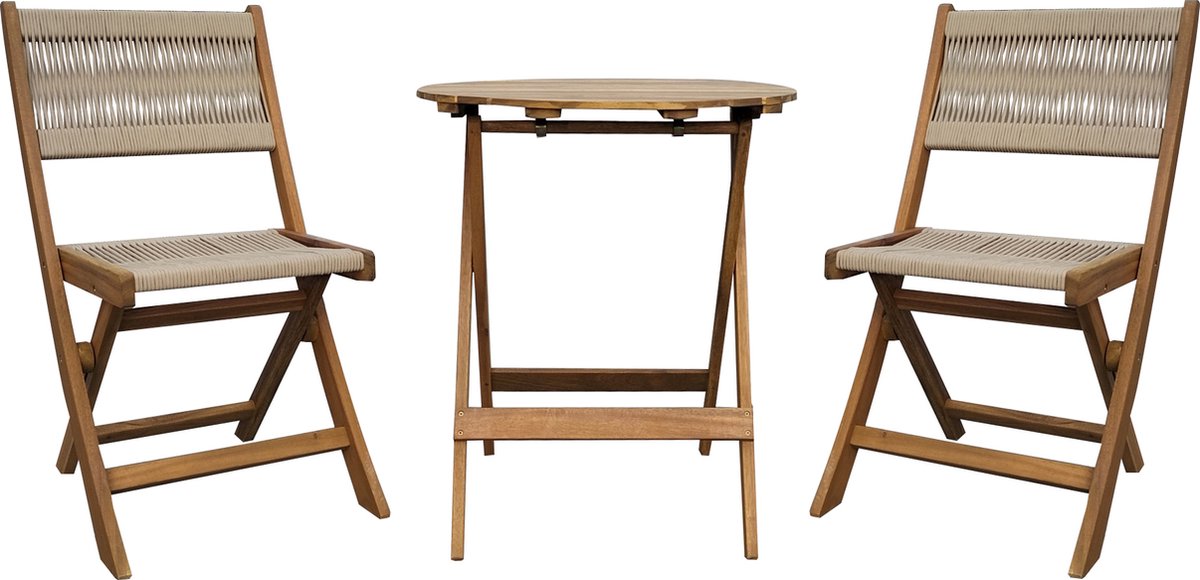 Bistroset Taupe Rope Acacia Hardhout