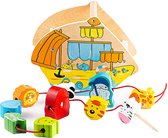 Talinu rijgspel van hout met 10 grappige figuren, rijgspeelgoed voor fijne motoriek, combinatievermogen en concentratievermogen, speelgoed vanaf 10 maanden