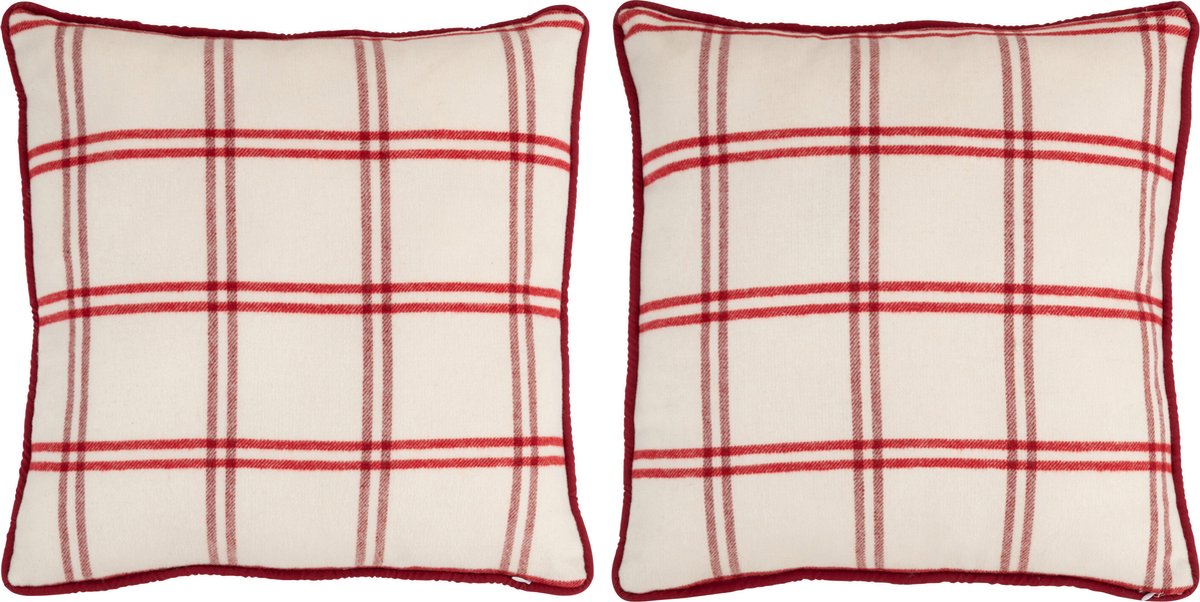 J-Line kussen Tekst - polyester - rood/wit - 2 stuks