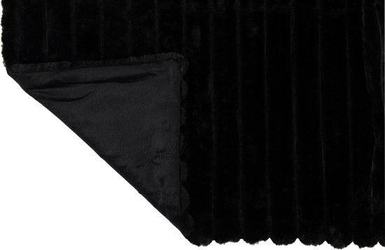 J-Line Plaid corduroy - polyester - zwart - 180 x 130 cm - woonaccessoires