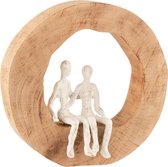 J-Line Figurine Couple assis en cercle, Figurine de décoration naturelle et authentique en bois de manguier, objet de décoration rustique, polyvalent pour le salon, la chambre à coucher, durable et unique, 29x6x28 cm