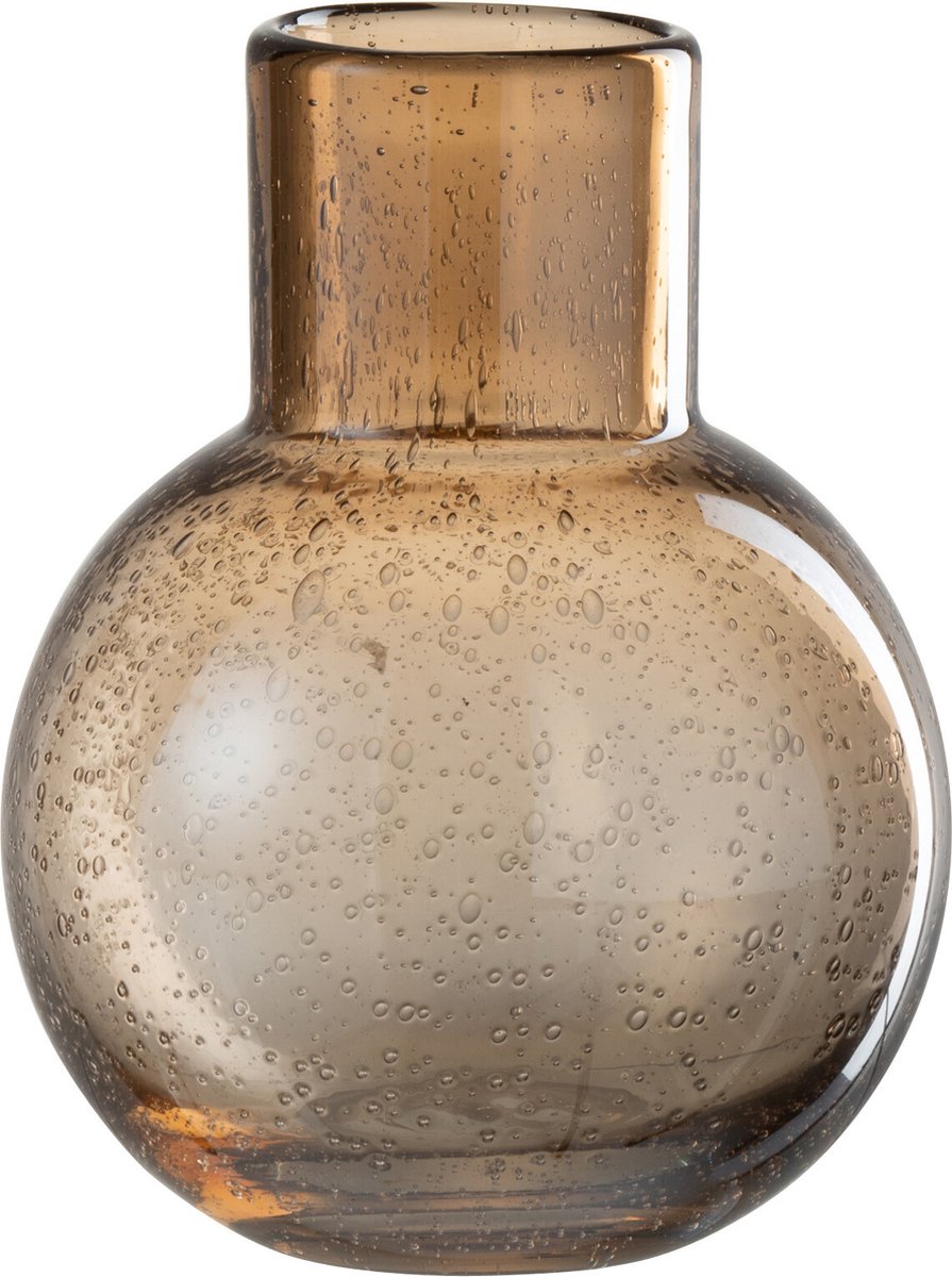 J-Line vaas Bol Met Hals - glas - amber - small - Ø 14.5 cm Bruin