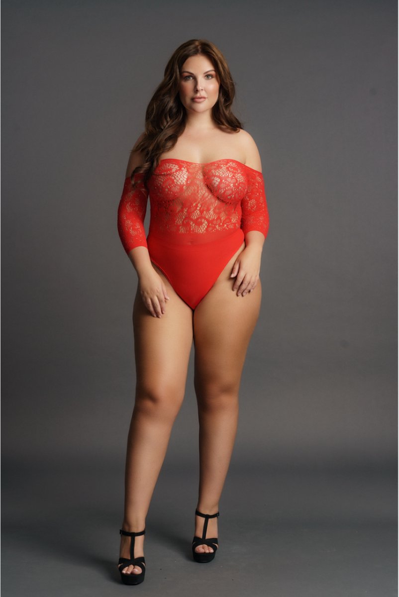 Crotchless Rhinestone Teddy - Plus Size
