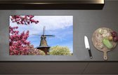 Inductieplaat Beschermer - Bloesembomen voor Traditione Molen in Nederland - 85x51 cm - 2 mm Dik - Inductie Beschermer - Bescherming Inductiekookplaat - Kookplaat Beschermer van Zwart Vinyl