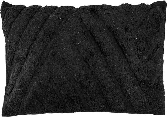 HomeBound by KY | Sierkussen Fluffy stripes black rechthoek | 40x60cm | kussen strepen zwart rechthoek pluizig