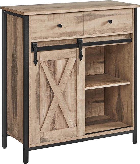 Sideboard, keukenkast, opbergkast, met schuifdeur, 30 x 70 x 80 cm, verstelbare plank, landelijke stijl, voor woonkamer, eikenbruin-zwart