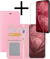 Hoes Geschikt voor Google Pixel 8a Hoesje Book Case Hoes Flip Cover Wallet Bookcase Met Screenprotector - Lichtroze