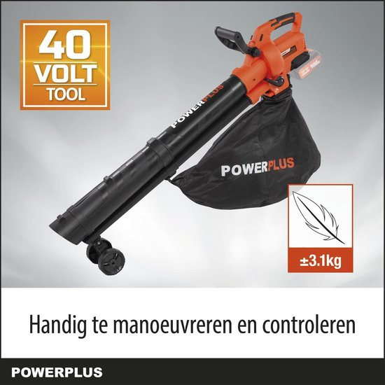 Dual Power Accu-bladblazer POWDPG75270 - Bladblazer op batterij van 40 V, 3-in-1: versnipperen, blazen en zuigen, maximale luchtsnelheid van 210 km/h, met 45 L opvangzak, zonder accu en lader