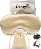 Boncy Verstelbaar Zijde Slaapmasker met Opbergzakje - Goud Oogmasker - Slaapmaskers Vrouwen en Mannen Zijde