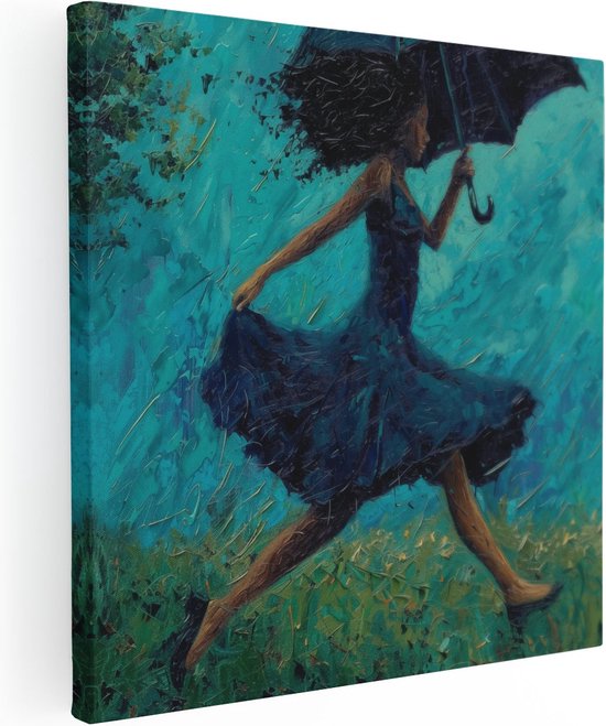 Artaza Canvas Schilderij Vrouw loopt met een Paraplu - 30x30 - Klein - Foto Op Canvas - Canvas Print