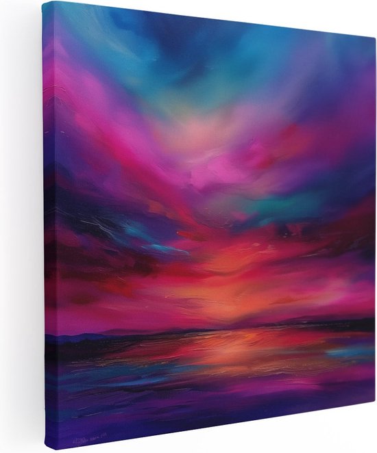 Artaza Canvas Schilderij Abstract Kunstwerk van een Zonsondergang - 30x30 - Klein - Foto Op Canvas - Canvas Print