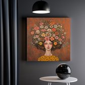 Artaza Canvas Schilderij Vrouw met Bloemen op haar Hoofd - 30x30 - Klein - Foto Op Canvas - Canvas Print