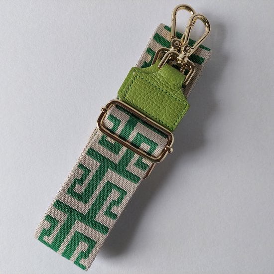 tashengsel bag strap in groen/creme (made in Italy) modern stylish persoonlijk mooi van katoen en leer stukje afgewerkt