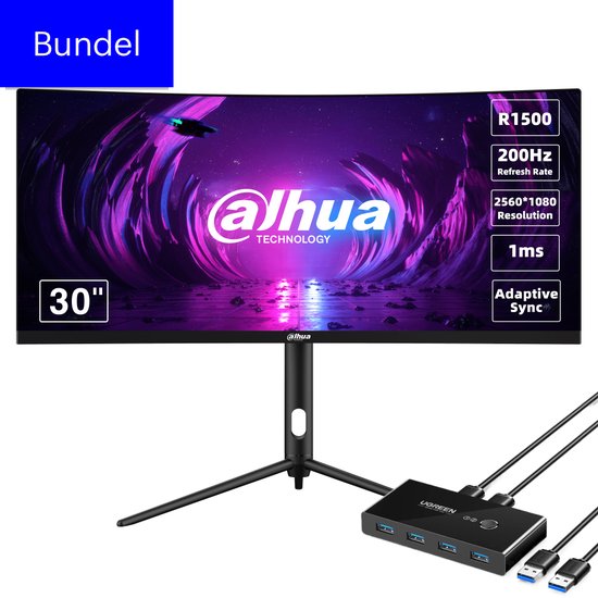 Dahua LM30-E330CA - Dual USB Input Bundel - Curved Ultrawide Gaming Monitor - 200Hz - 30 inch