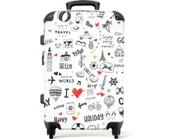NoBoringSuitcases.com - Grote koffer - Patroon - Doodle - Reizen - Vakantie - Wit - Reiskoffer met 4 wielen - Trolley op wieltjes - Valiezen voor volwassenen