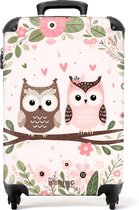 NoBoringSuitcases.com® - Valise cabine enfant Un hibou rose et un hibou brun assis ensemble sur une branche - Bagage à main - Valise de voyage pour fille - Valise chariot - Valises 55x40x20 cm - 55x35x25 cm