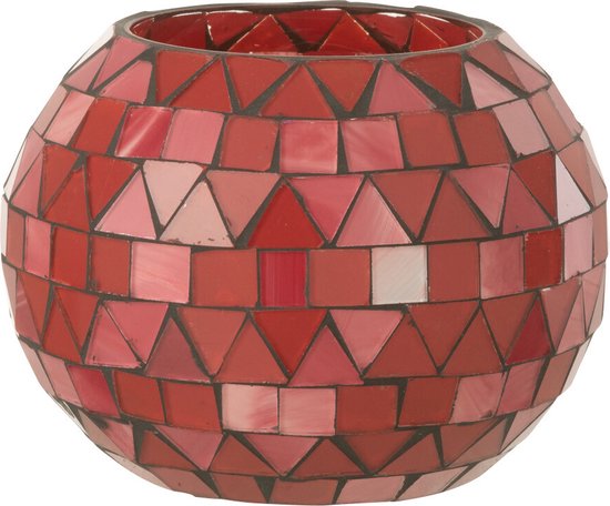 J-Line windlicht Mozaiek Driehoek- glas - rood/roze - small