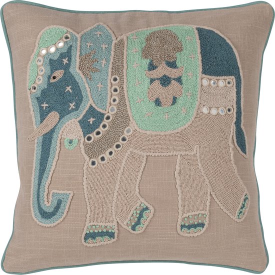 J-Line coussin Elephant - coton - gris/bleu