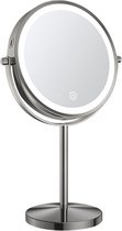 Make-up spiegel staand 10x vergrotend met dimbare LED verlichting gun metal